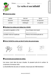 Le verbe et son infinitif – Ce1 – Étude de la langue – Exercices avec les corrections - PDF à imprimer
