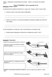 Composition de l’air et description de la matière – 4ème – Exercices avec les corrections - PDF à imprimer