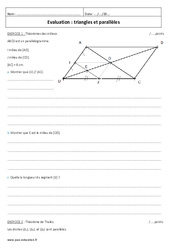 Triangles et parallèles - 4ème - Contrôle - PDF à imprimer