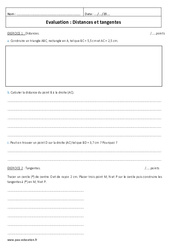 Tangentes - Distances - 4ème - Evaluation - PDF à imprimer