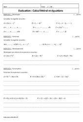 Calcul littéral et équations - 3ème - Evaluation avec le corrigé