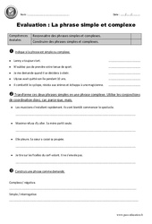 Phrase simple et complexe - Cm1 - Evaluation - Bilan - PDF à imprimer