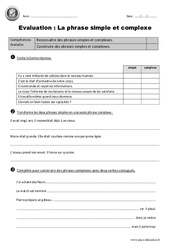 Phrase simple et complexe - Cm2 - Evaluation - Bilan - PDF à imprimer