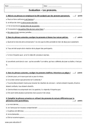 Pronoms personnels, indéfinis - 4ème - Evaluation - PDF à imprimer