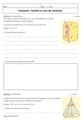 Cylindre et cône de révolution - 3ème - Contrôle - PDF à imprimer