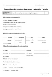 Nombre des noms - Singulier - Pluriel - Ce1 - Evaluation - Bilan - PDF à imprimer