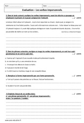 Verbes impersonnels - 4ème - Contrôle  - PDF à imprimer