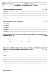 Racines latines et grecques - 4ème - Evaluation - PDF à imprimer