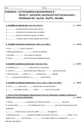 Homophones grammaticaux - 4ème - Contrôle  - PDF à imprimer