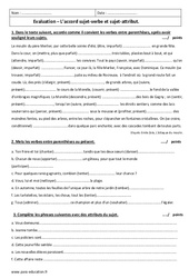 Accord sujet-verbe et sujet-attribut - 4ème - Contrôle  - PDF à imprimer