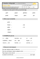Les valeurs de la lettre g - Ce1 - Évaluation, bilan - PDF à imprimer