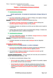 Transformations chimiques et physiques - 4ème - Cours - PDF à imprimer