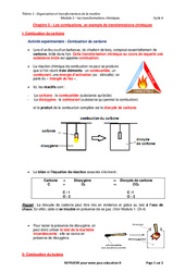 Les combustions, un exemple de transformations chimiques - 4ème - Cours