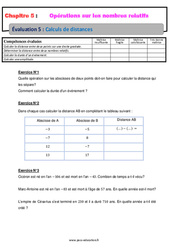 Calculs de distances – 5ème – Les nombres relatifs – Evaluation, bilan, contrôle avec la correction - PDF à imprimer