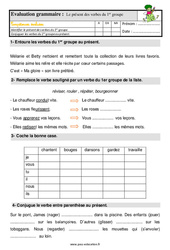 Présent des verbes en -er – Ce1 – Étude de la langue – Evaluation avec les corrigés - PDF à imprimer