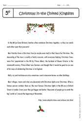 Christmas in the United Kingdom - 5ème - Lecture compréhension en anglais - PDF à imprimer