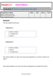 Programme de calcul – 5ème – Calcul littéral – Evaluation, bilan, contrôle avec la correction - PDF à imprimer