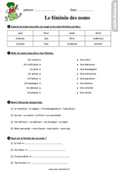 Le féminin des noms – Ce2 – Étude de la langue – Exercices avec les corrigés - PDF à imprimer