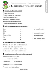 Présent des verbes être et avoir – Ce1 – Étude de la langue – Exercices avec les corrigés - PDF à imprimer