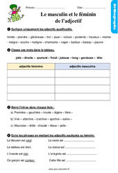 Le féminin des adjectifs – Ce1 – Étude de la langue – Exercices avec les corrigés - PDF à imprimer