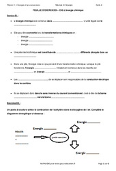 L'énergie chimique – 3ème – Exercices avec les corrections - PDF à imprimer