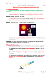 Sources et propagation de la lumière visible - 5ème - Cours - PDF à imprimer