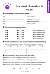 Lire et écrire les nombres de 0 à 199 au Ce1 - Exercices, révisions - PDF à imprimer