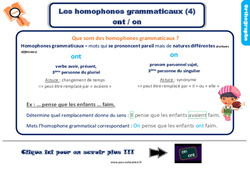 Les homophones grammaticaux ont / on - Ce2 - Leçon, trace écrite - PDF gratuit à imprimer