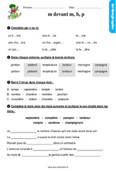 La lettre m devant m, b, p – Ce1 – Étude de la langue – Exercices avec les corrigés - PDF à imprimer