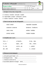 La lettre m devant m, b, p – Ce1 – Étude de la langue – Evaluation avec les corrigés - PDF à imprimer