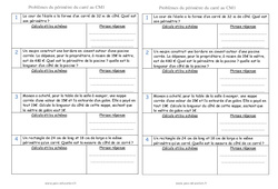 Périmètre du carré - Cm1 - Problèmes de mesures - PDF à imprimer