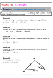 Construction d’un triangle connaissant deux angles et un côté - 5ème - Evaluation, bilan, contrôle avec la correction - PDF à imprimer