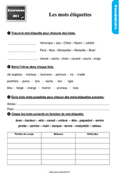 Mots étiquettes au Ce1 - Exercices, révisions - PDF à imprimer
