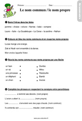 Le nom : nom commun / nom propre - Ce1 – Étude de la langue – Exercices avec les corrections - PDF à imprimer