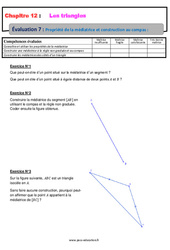 Propriété de la médiatrice et construction au compas - 5ème - Les triangles - Evaluation, bilan, contrôle avec la correction - PDF à imprimer