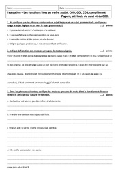 Fonctions liées au verbe - 3ème - Contrôle  - PDF à imprimer