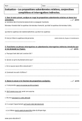 Propositions subordonnées - 3ème - Contrôle  - PDF à imprimer