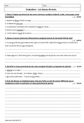 Classes de mots - 3ème - Evaluation  - PDF à imprimer