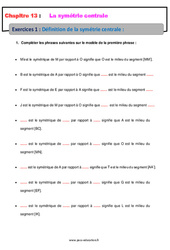 Définition de la symétrie centrale – 5ème – Exercices avec les corrections - PDF à imprimer