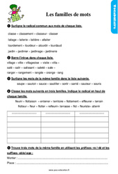 Les familles de mots – Ce1 – Étude de la langue – Exercices avec les corrigés - PDF à imprimer