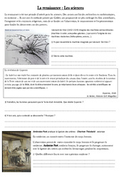 La renaissance - les sciences - Exercices - Temps modernes - Cm1 - Cycle 3 - PDF à imprimer