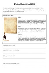 L'Edit de Nantes - Exercices - Les temps Modernes - Cm1 - Cycle3 - PDF à imprimer