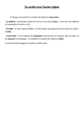 La société sous l'ancien régime - Leçon - Les temps Modernes -  Cm1 -  Cycle 3 - PDF gratuit à imprimer