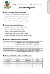 Les mots étiquettes – Ce2 – Étude de la langue – Exercices avec les corrigés - PDF à imprimer