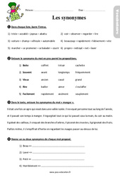 Les synonymes – Ce2 – Étude de la langue – Exercices avec les corrigés - PDF à imprimer
