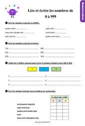 Lire et écrire les nombres de 0 à 999 au Ce1 - Exercices, révisions - PDF à imprimer