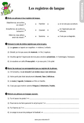 Les registres de langue – Ce2 – Étude de la langue – Exercices avec les corrigés - PDF à imprimer