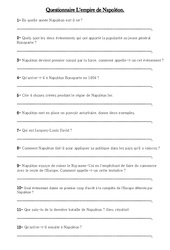 Empire de Napoléon - Exercices - Les Temps Modernes - Cm1 - Cm2 - Cycle 3 - Questionnaire - PDF à imprimer