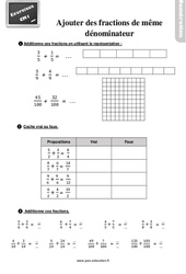 Exercices, révisions sur ajouter des fractions qui ont le même dénominateur au Cm1 avec les corrections - PDF à imprimer