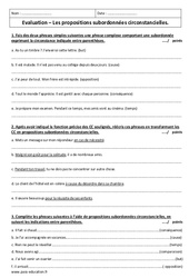 Propositions subordonnées conjonctives circonstancielles - 3ème - Evaluation - PDF à imprimer